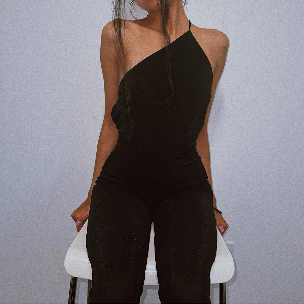 House of CB Black One-Shoulder Jumpsuit